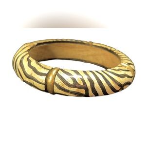 ✨ Vintage Carved & Painted Wooden Bangle Bracelet w/ Metallic Adornments ✨